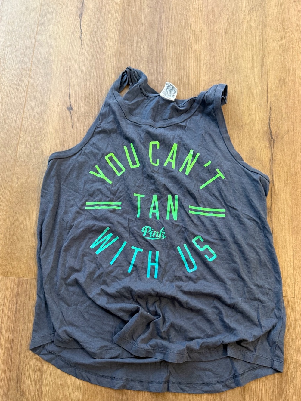 PINK Victoria's Secret Charcoal Tank with Neon Green Graphic